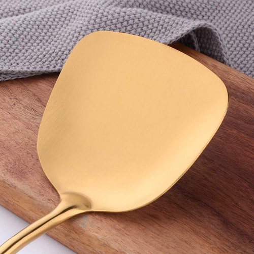 Kitchen Utensil Set -7PCS Gold 18/8(304) Stainless Steel -Wide Spatula,Soup Ladle,Strainer Ladle,Slotted Spatula,Spaghetti Server,Rice Scoop Spoon and Whisk