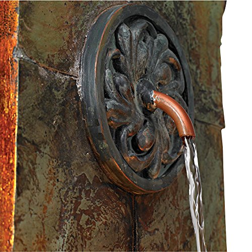 33-Inch Rustic Iron Scroll Wall Fountain with LED Light for Garden Patio