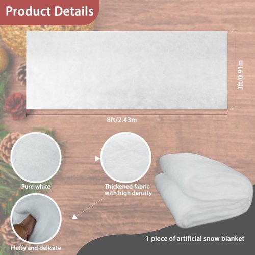 CFOFT Faux Snow Blanket - Thick White Soft Snow Roll for Christmas Village | 3 x 8 FT Size