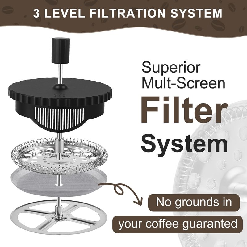 wedrink French Press Coffee Maker 34OZ, Heat Resistant Borosilicate Glass Carafe/Tea Maker Coffee Press Frother Brewer (1000ml)
