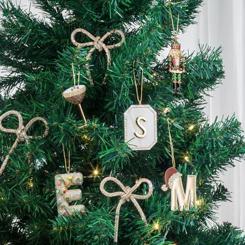 Personalized Initial Christmas Ornament with Red Hat Hanging Letter Decor