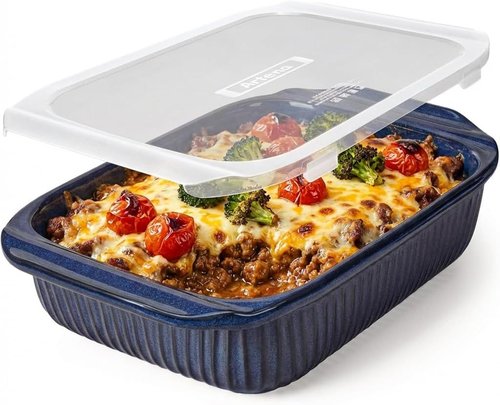 Artena Baking Dish - 5.1 Quart Rectangular Ceramic Casserole Pan with Handles - Blue Bakeware