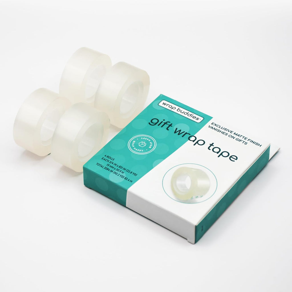 Wrap Buddies Clear Adhesive Tape Rolls - Satin Finish for Crafting & Gift Wrapping - 4 Pack