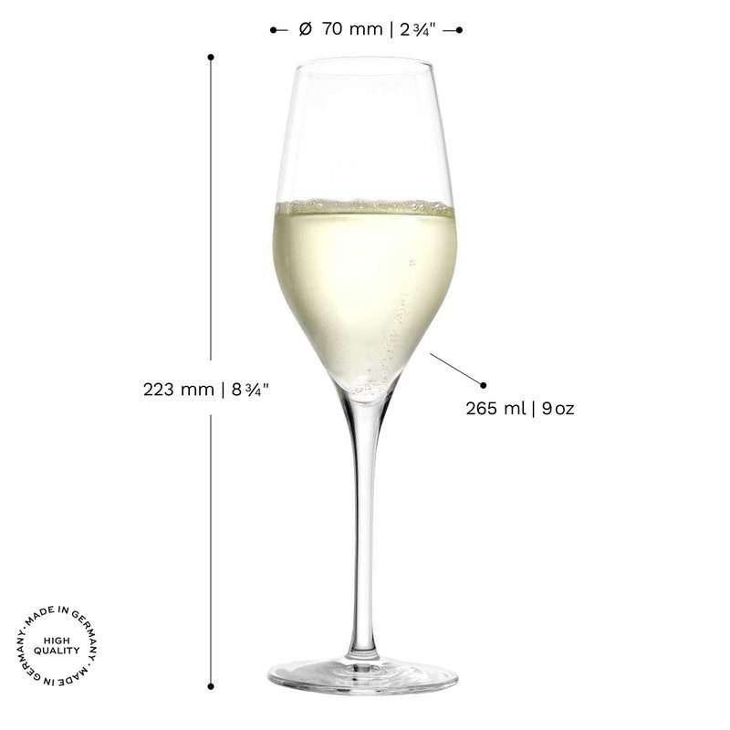 Stölzle Lausitz Champagne Glasses Exquisit Set of 6, 9 oz – Elegant Crystal Flutes Ideal for Champagne, Prosecco & Sparkling Wine – German-Made, Dishwasher & Shock-Resistant