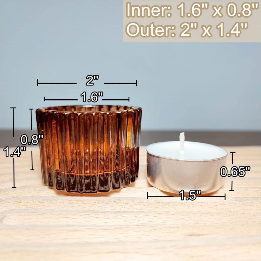 VOHO Amber Tealight Candle Holders - Set of 12 Glass Votive Holders for Home Decor | 2'' x 1.4''
