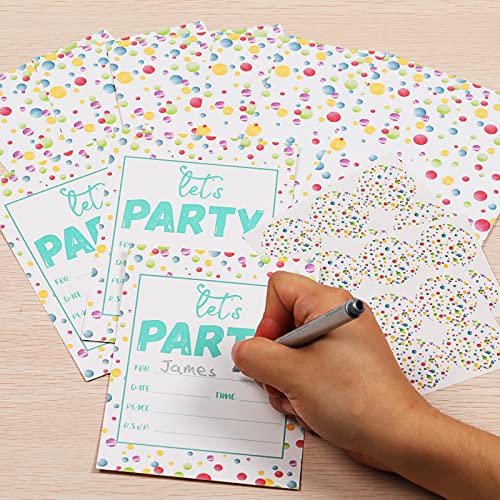 30-Piece Watercolor Confetti Birthday Invitation Set with Envelopes