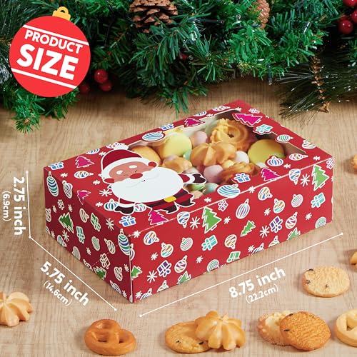 JOYIN 12-Pack Christmas Cookie Boxes with Window - 8.75 x 5.75 x 2.75 in Gift Boxes (Green/Red/White) for Cookies, Cupcakes & Pastries, festive holiday