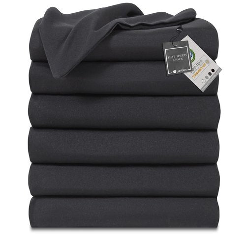 Lavisun Flat Sheets only,6 Pack Bulk Top Sheets for Massage Table, Home, Dorm Bed Sheet & Curtain,Soft & Breathable Bed Sheets (California King, Black)