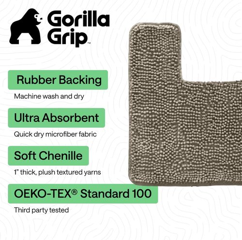 GORILLA GRIP Plush Shaggy Chenille Bath Rug Mat - Soft Microfiber, Machine Washable, Latte Color