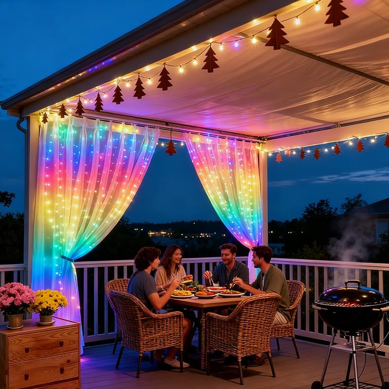 Skiennix 300LED Fairy Curtain Lights - 9.8x9.8Ft Warm White USB String Lights with Remote & Timer for Indoor/Outdoor Decor