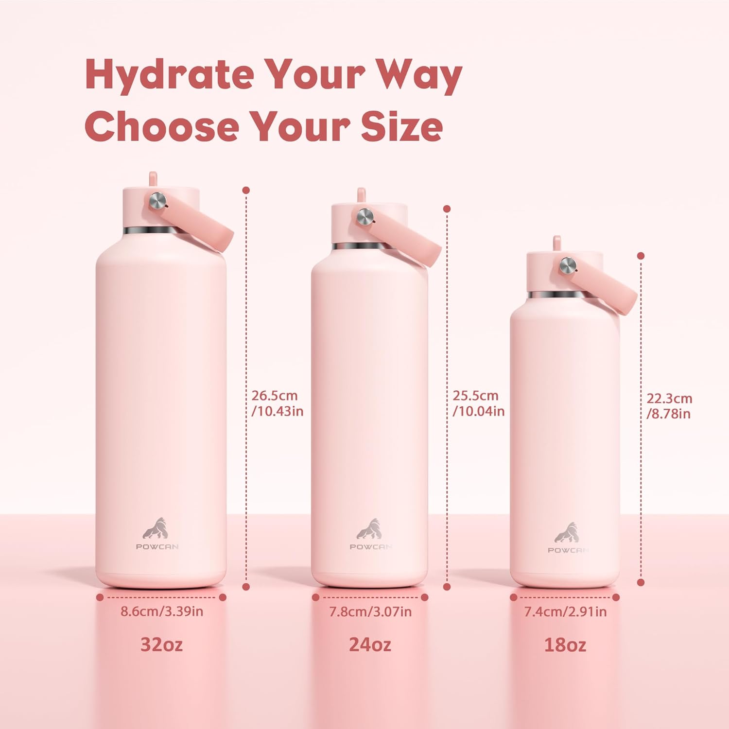 POWCAN 24 oz Insulated Water Bottle - Leakproof, Keeps Drinks Cold for 24 Hours | Lightweight Metal with Straw (Cotton Candy)