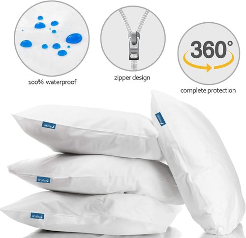 King Pillow Protector by [Brand Name] - Waterproof Zipper Encasement | 20x36 Inch, 4 Pack, White