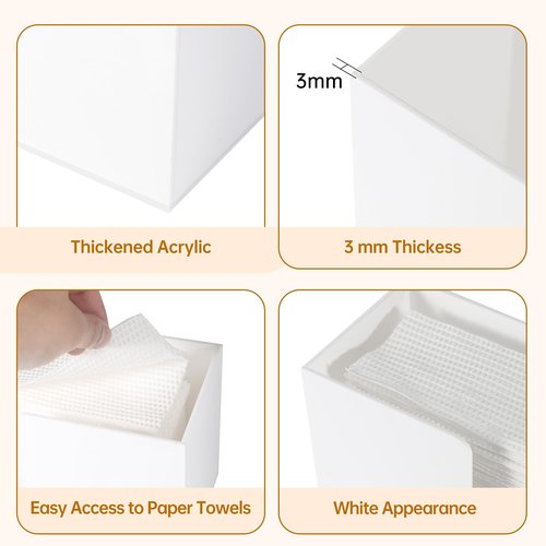 1Pack Paper Towel Holder Countertop, White Acrylic Napkin Dispenser, Multifold Paper Towel Dispenser for for Z-fold C-fold MultiFold Trifold-Bathroom Toilet Kitchen Restaurant(3mm Acrylic)