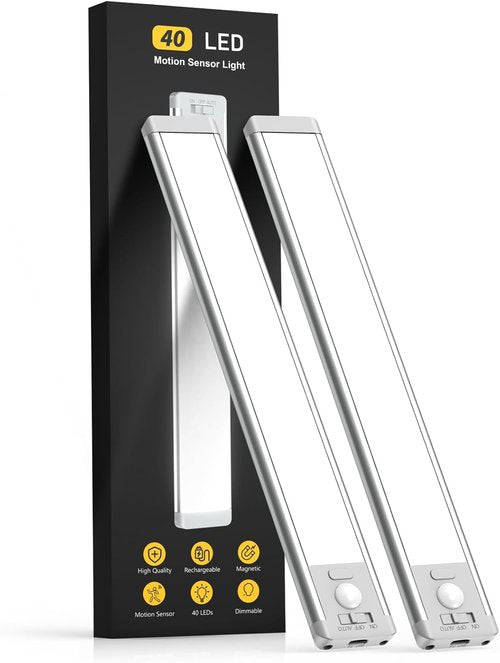 MCGOR Under Cabinet Lighting - 10-Inch Rechargeable Motion Sensor Lights | 5 Levels Dimmable, 2-Pack