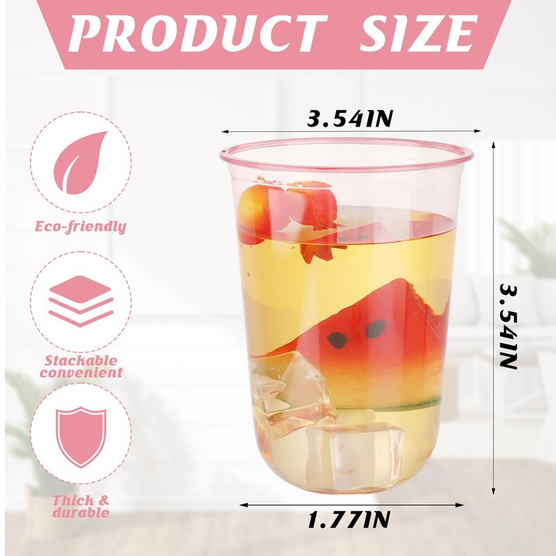 Xuelimei 16oz Disposable Stemless Glasses,PET Disposable Drinking Cups,Cold Party Clear Plastic Wine Glasses for Parties Birthday,Wedding,Meeting,Christmas Party Supplies (100, Pink)