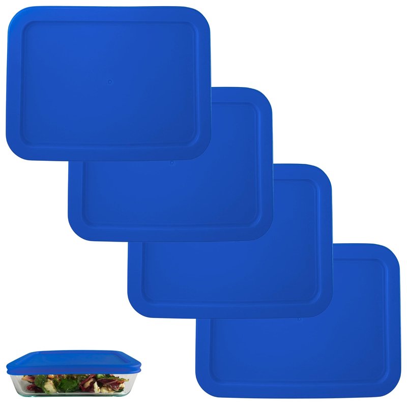 6 Cup/1.5 L Blue Replacement Lids/Covers for Pyrex 7211-PC, 6 Cup/48oz Anchor Hocking & Klare Ware Storage Bowls *Lids Only* - *Glass Container Not Included* (4 Pack, Blue)