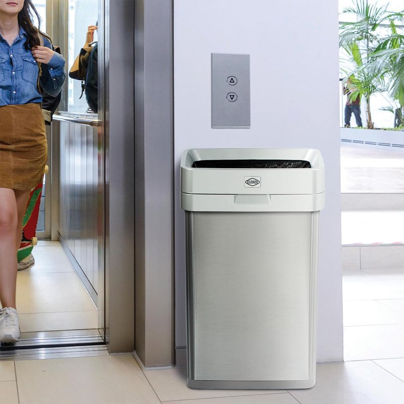 Clorox 13 Gallon Trash Can - 50L Slim Open Top Garbage Bin for Commercial Spaces, Kitchen, Office - Narrow Rectangular Stainless Steel Body with Hinged Rim Protection