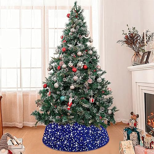 MODFUNS Royal Blue 24 Inch Sparkle Christmas Tree Collar Velvet Sequin Xmas Stand Cover