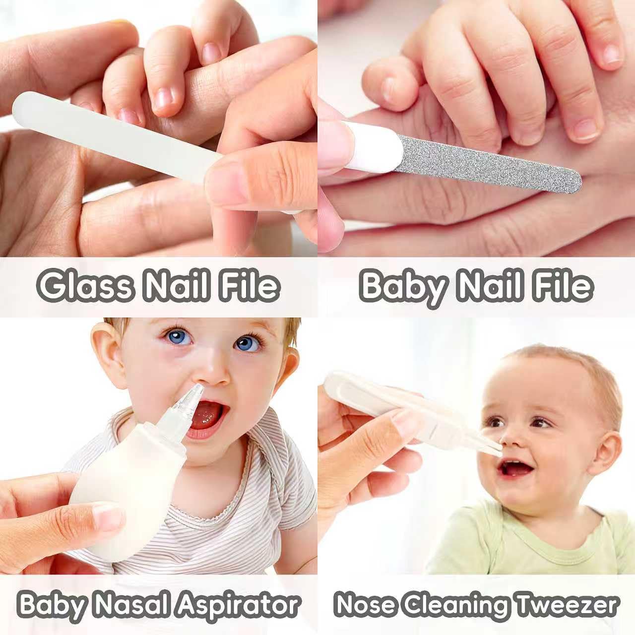 Skiennix Baby Grooming Kit - Infant Safety Care Set with Brush, Comb, Nail Clipper & Aspirator | Grey & White