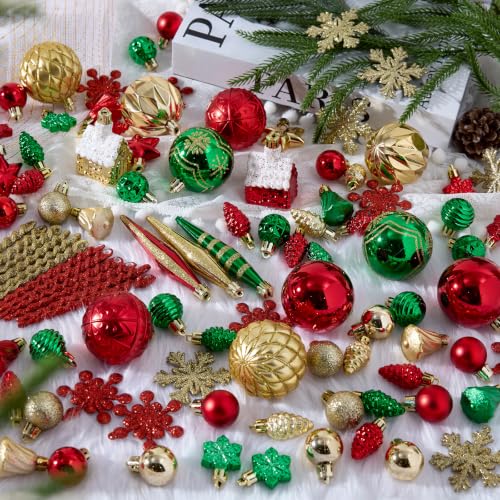 VeriNatural 96Pcs Shatterproof Christmas Ornaments Set – Multi-Color with Gold Hangers