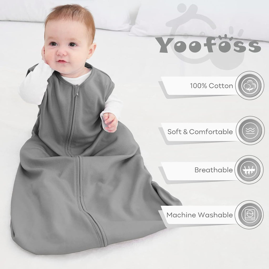 Yoofoss Baby Sleep Sack - 100% Organic Cotton Wearable Blanket for 12-18 Months | Lightweight 2-Way Zipper Design