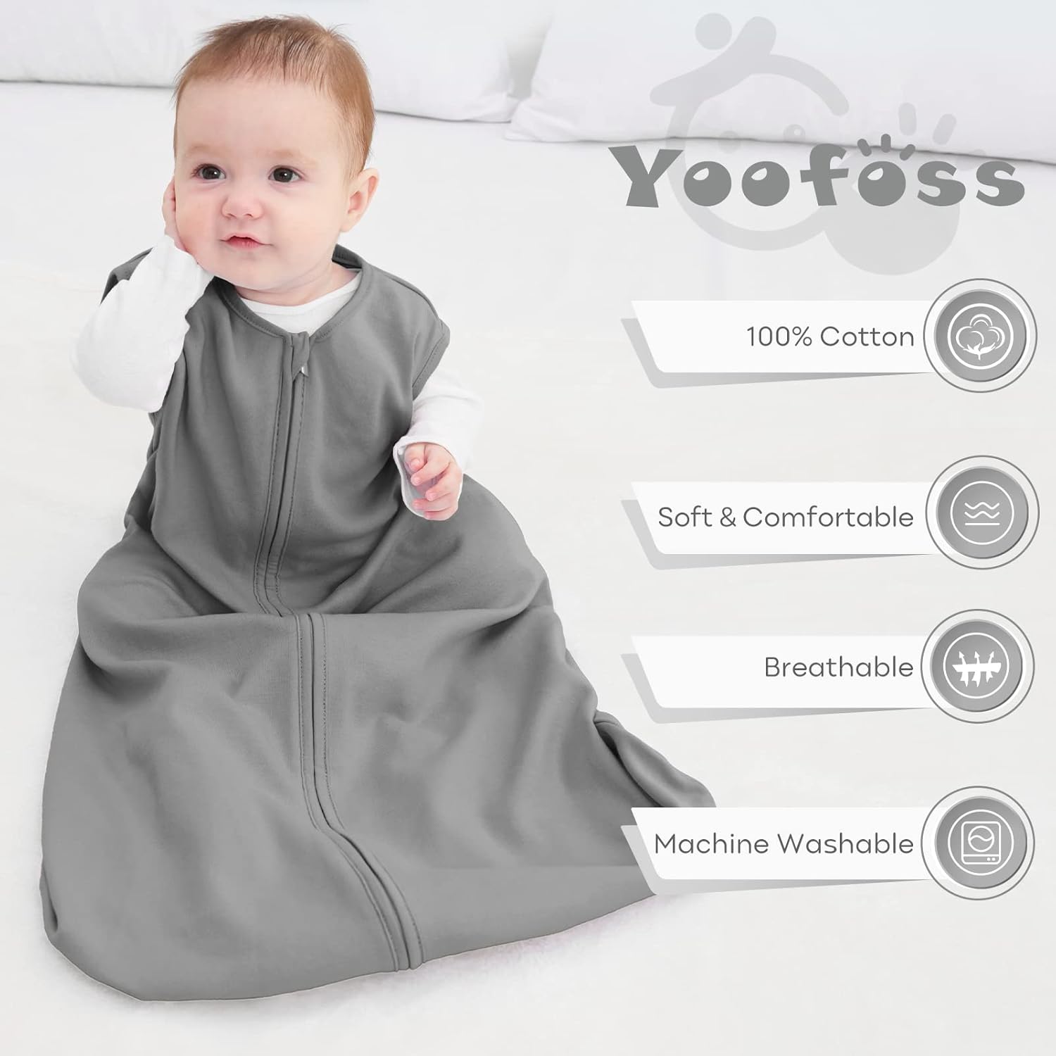 Yoofoss Baby Sleep Sack - 100% Organic Cotton Wearable Blanket for 12-18 Months | Lightweight 2-Way Zipper Design