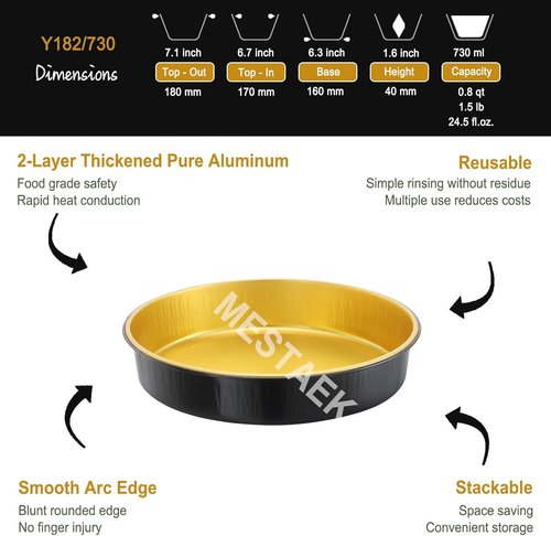 Air Fryer Foil Liners 20 Pack - 7 Inch Round Disposable Aluminum Pans | High-Heat Safe, Food-Grade Black & Gold