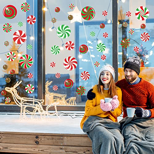 40PCS Christmas Candy Window Clings for Holiday Decor - Reusable Peppermint Stickers