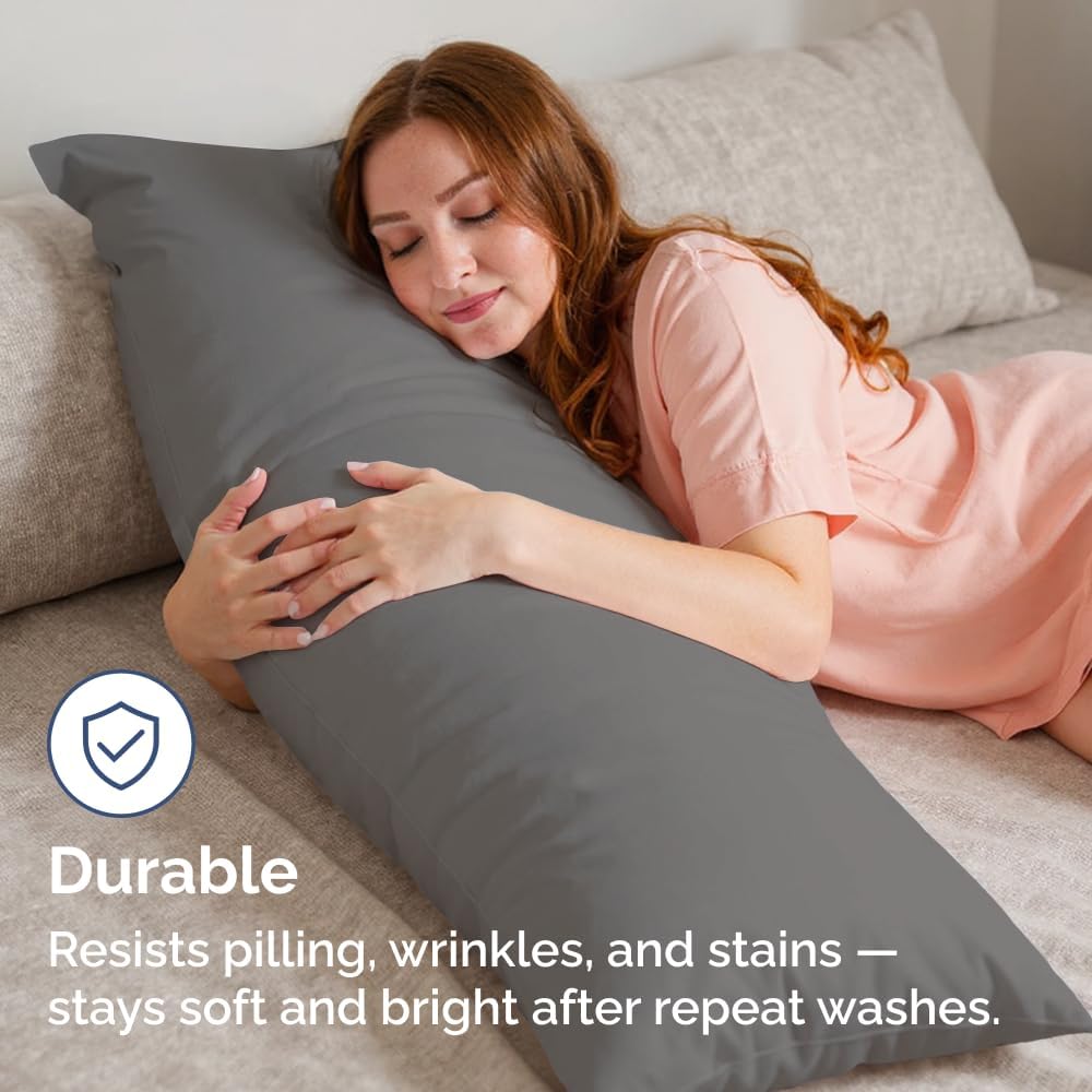 Skiennix Body Pillowcases Set of 2 | Soft, Breathable 20x54 Long Pillow Covers for Side Sleepers - Dark Grey, Wrinkle-Free & Machine Washable