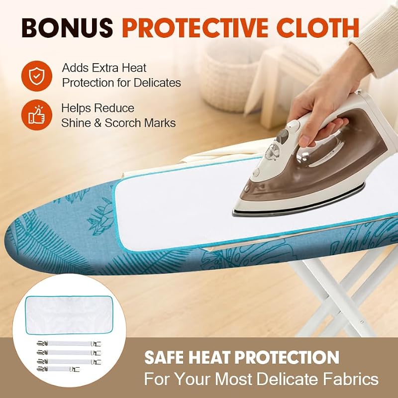 Extra Thick Ironing Board Cover and Pad 15x54 - Scorch Resistant with Clips