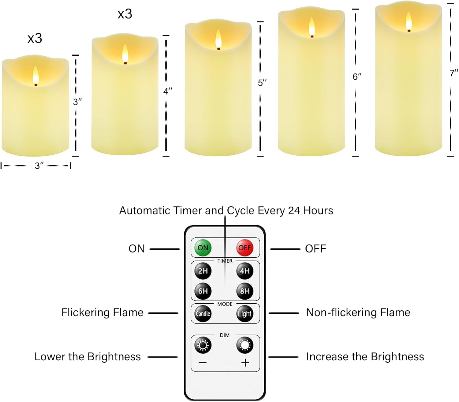 Nimiko Flameless Candles Set of 9 - Remote-Controlled LED Candles with Timer | Realistic Flickering Effect (Ivory)
