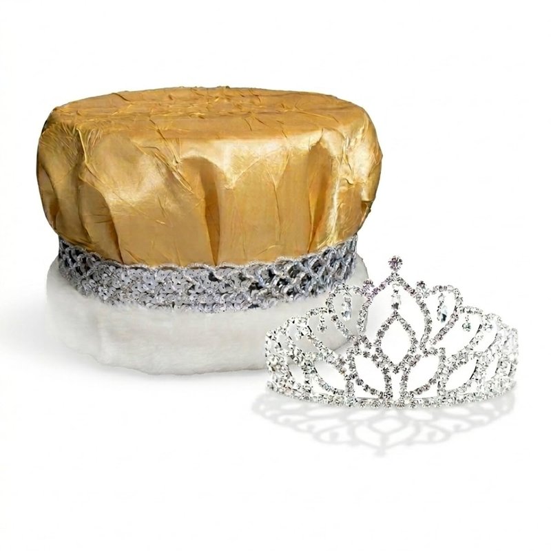 Anderson’s Royal Grandeur Coronation Set, Gold Crushed Satin King Crown and Sparkling Rhinestone Mirabella Tiara for Prom, Homecoming, Winter Formals, Special Events and Dance Coronations