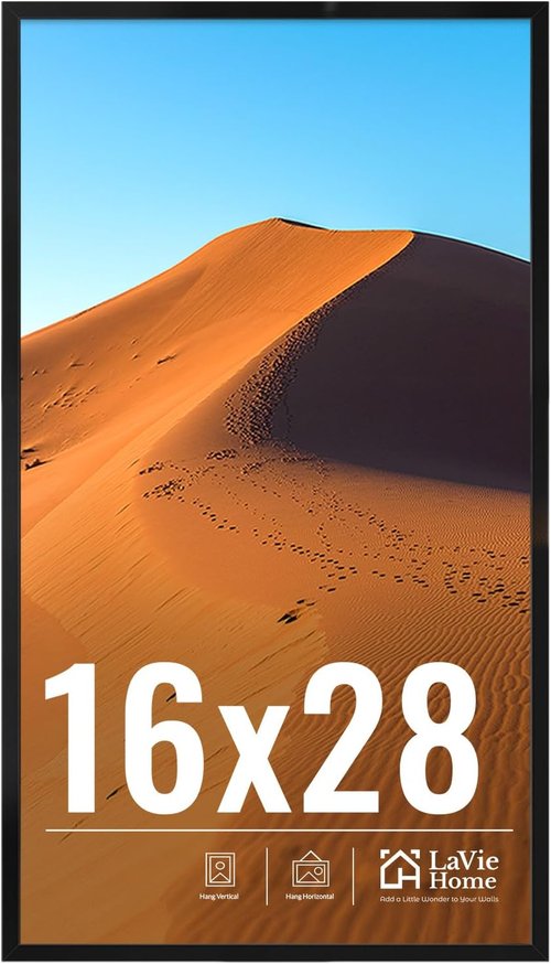 LaVie Home 16x28 Black Picture Frame - HD Plexiglass Wall Display for Vertical or Horizontal Photos