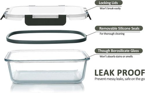 MCIRCO Glass Meal Prep Containers - 5-Pack 36 Oz Airtight Lunch Containers with Snap Locking Lids | Microwave, Oven, Freezer Safe