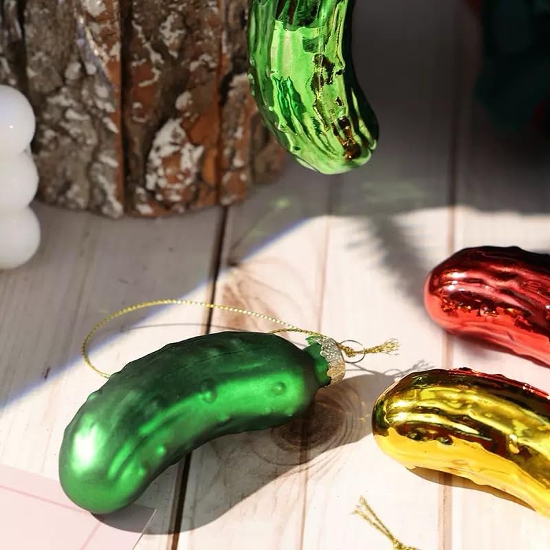 Essivox Traditional Glass Christmas Pickle Ornament - Holiday Tree Decoration, Festive Hanging Xmas Decor (Variant C)