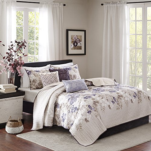 Floral Taupe King Coverlet Set with Pillows - Breathable Summer Bedding