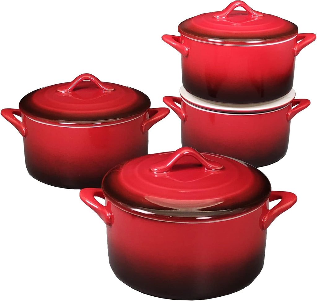 Regine Switzerland Ceramic Mini Cocotte Set - 17.7 Oz Individual Baking Ramekins with Lids | Oven & Microwave Safe