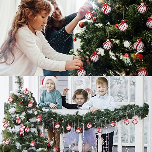 Christmas Candy Ornaments Red and White Peppermint Glass Decorations - 12 Pack