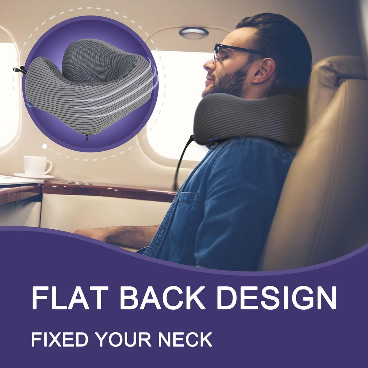 Napfun Neck Pillow - Memory Foam Travel Pillow with Pouch, Sleep Mask & Earplugs | Dark Gray Striped Kit