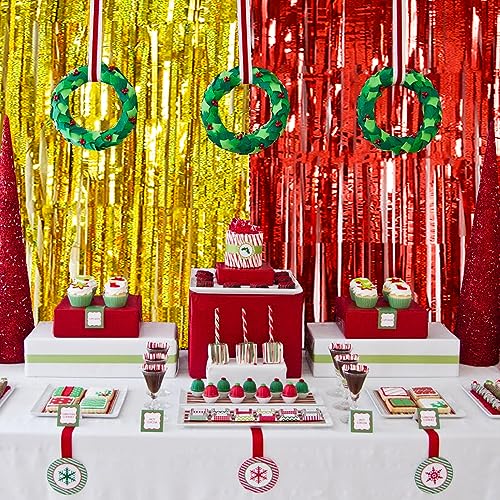 BEISHIDA 4 Pcs Red and Gold Fringe Foil Curtain Backdrop for Parties, Graduation, Weddings