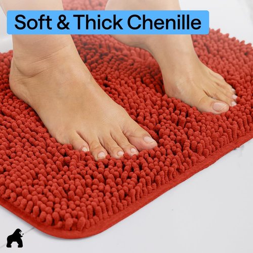 GORILLA GRIP Bath Rug Mat - Soft Absorbent Chenille with Quick Dry Microfiber | 24x17 Sunset Orange