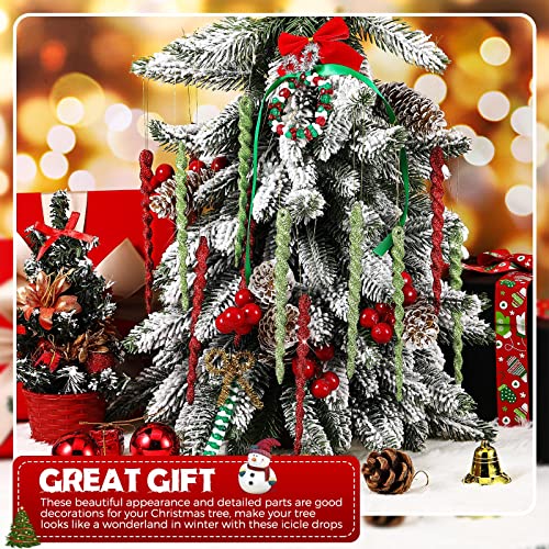 Patelai 60 Pieces Red and Green Twisted Icicle Christmas Tree Decorations - Glitter Spiral Ornaments for Holiday, Wedding & Party