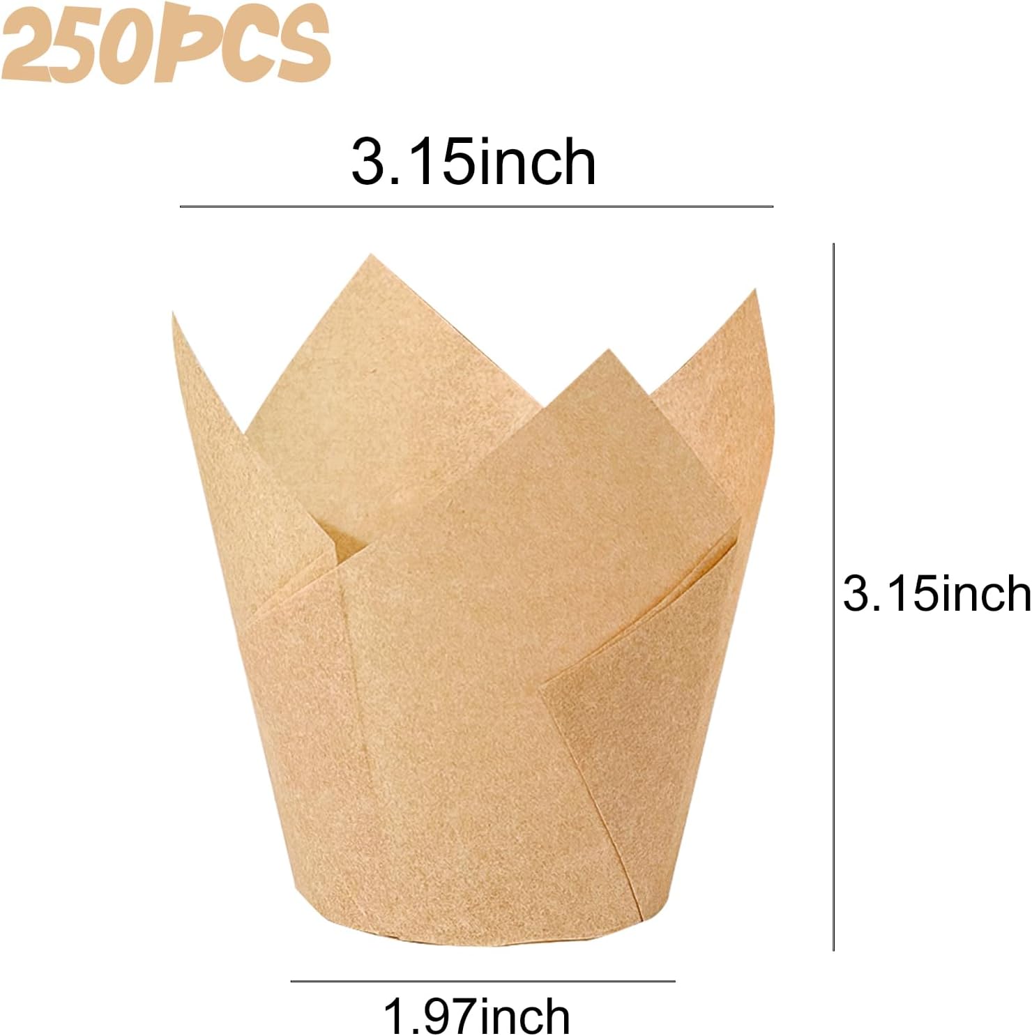Skiennix Tulip Cupcake Liners - 250 Pcs Parchment Paper Muffin Liners for Baking | Natural Color