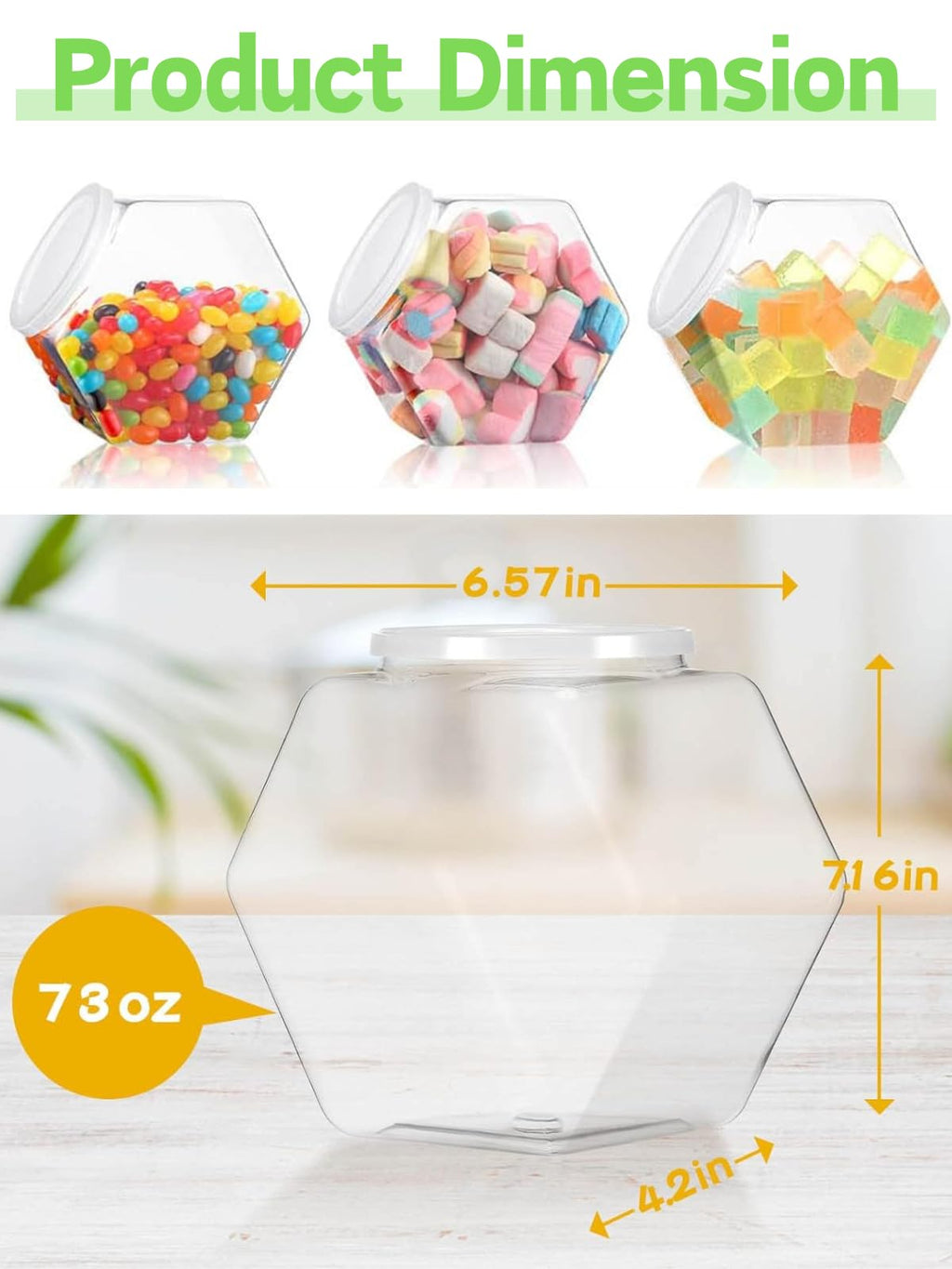 Glazeal 4pcs Large Candy Jar with Spoons, 72 OZ Hexagon Candy Jar Plastic Clear Cookie Jar with Lid for Candy Buffet, Kitchen Storage Containers Set