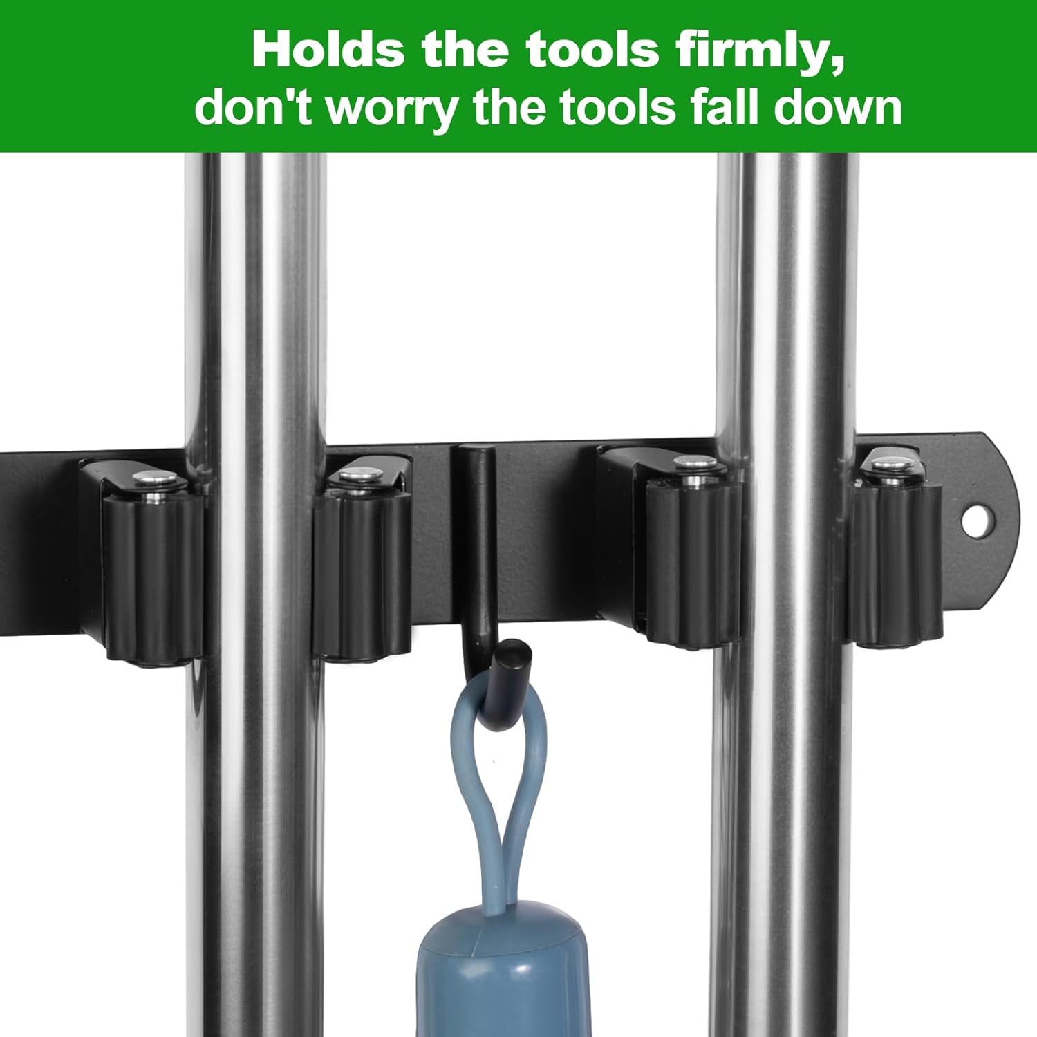 Voze Mop and Broom Holder - 5 Racks & 4 Hooks, Heavy-Duty Wall Mount Organizer - Black