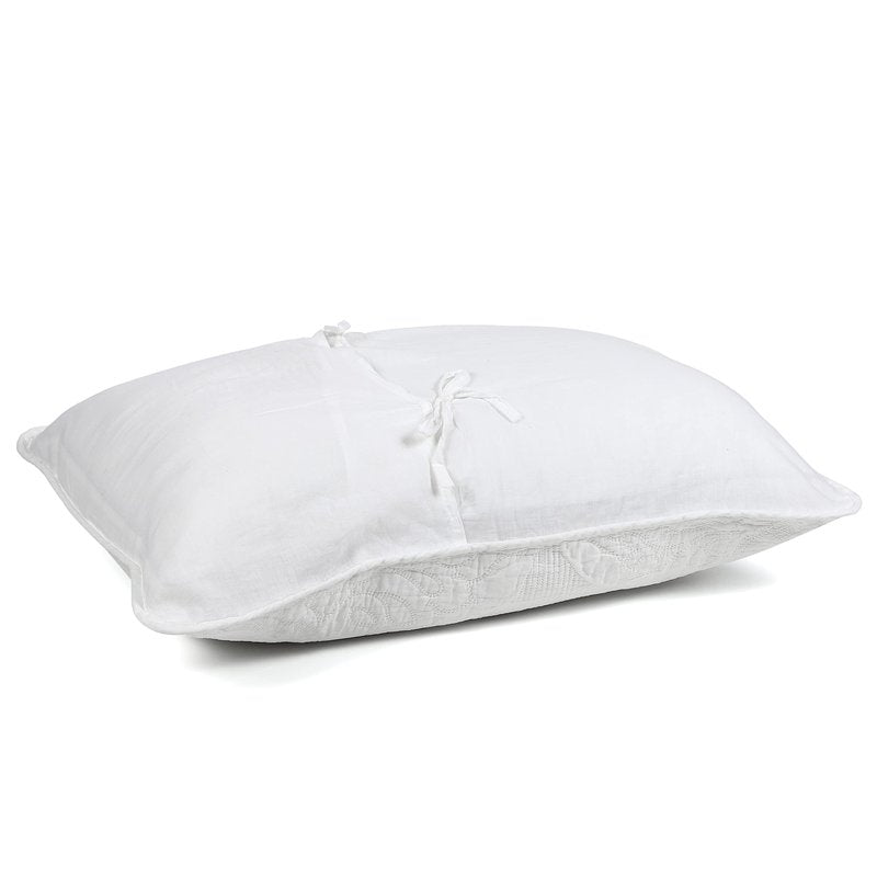 D DODOU Cotton Quilted Pillow Shams Queen Size Set of 2, Floral Decorative Pillow Covers, White Pillow Case with Tie Closure.20 x 27 inch