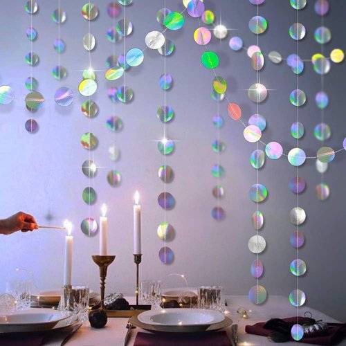 Cheerland Iridescent Party Decorations - Holographic Circle Garlands for Disco Theme Events | Perfect for Birthdays & Graduations