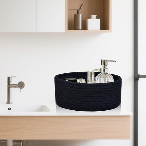 ABenkle Small Woven Basket - Decorative Mini Cotton Rope Storage for Toys, Spa & Nursery | Round Design