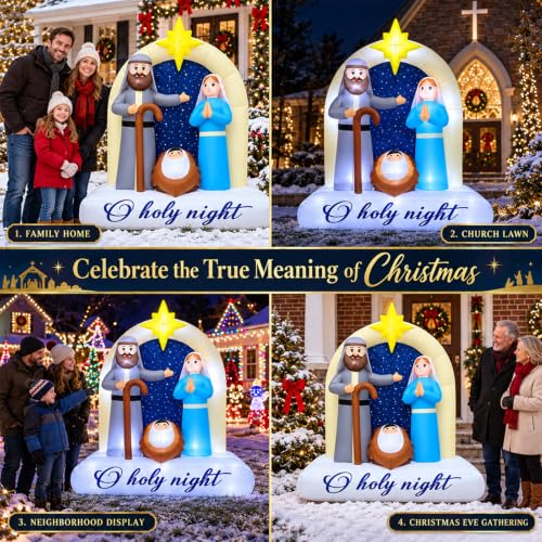 6ft Christmas Inflatable Nativity Scene with Built-In LED Lights - Outdoor/Indoor Decor, Includes Built-In Blower (Mowholm, Yellow Variant)
