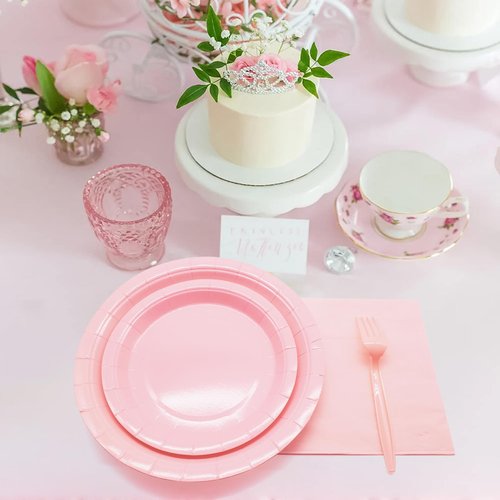 WYQJHKV Pink Party Supplies Set Include Pink Birthday Paper Plates and Napkins for Party Women(Severs 25 Guests)